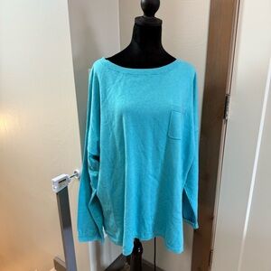 Talbots Boat Neck Cotton Wool Cashmere Blend Sweater Tunic Top Turquoise Blue 3X